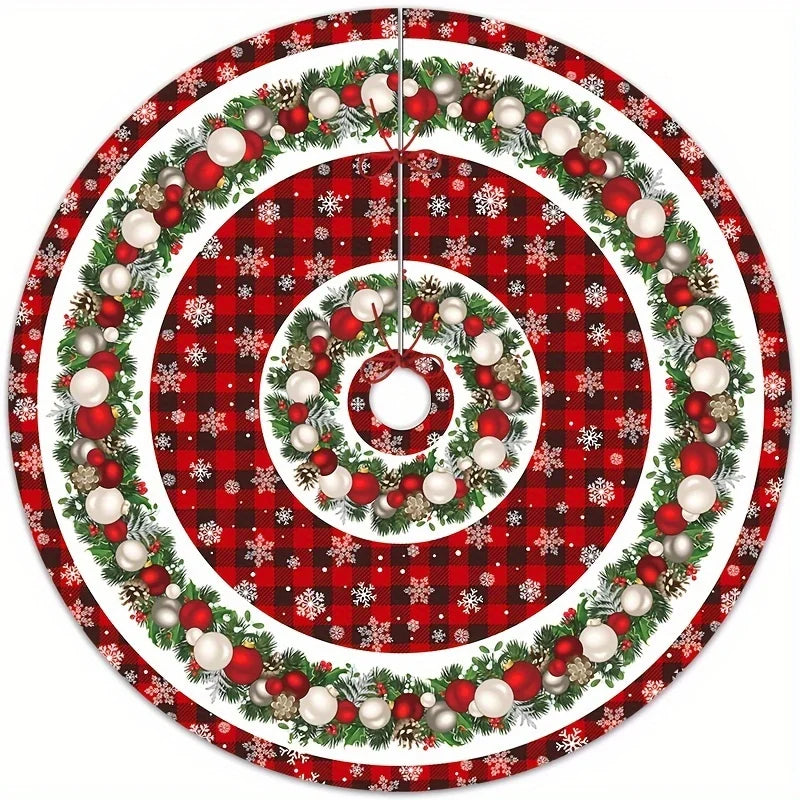 VIKAMA Red Black Checkered Christmas Tree Skirt Wreath Snowflake Print Christmas Tree Skirt Cushion Home Party Holiday Decor