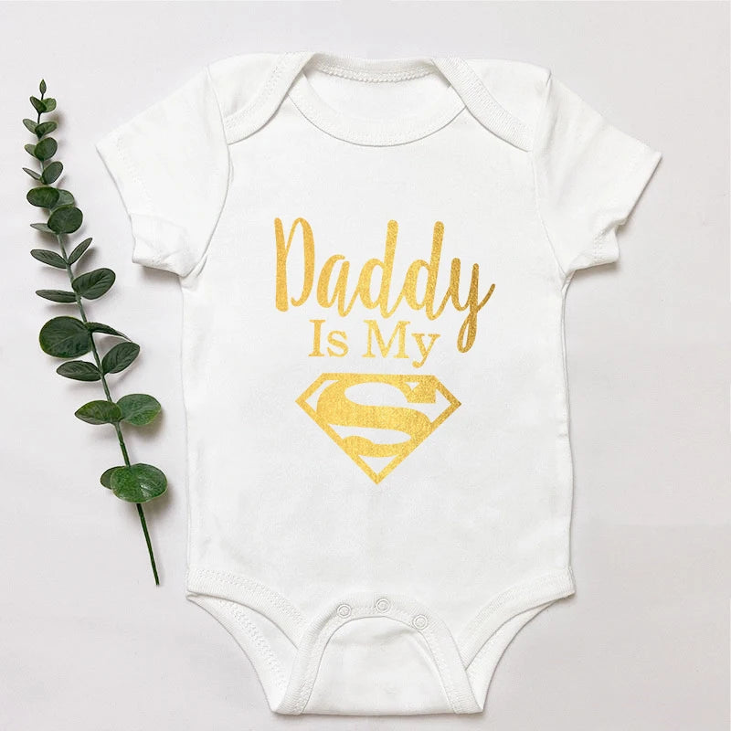 Baby Onesie - Newborn Baby Boys or Girls - Gold on Black - Daddy Is My Hero