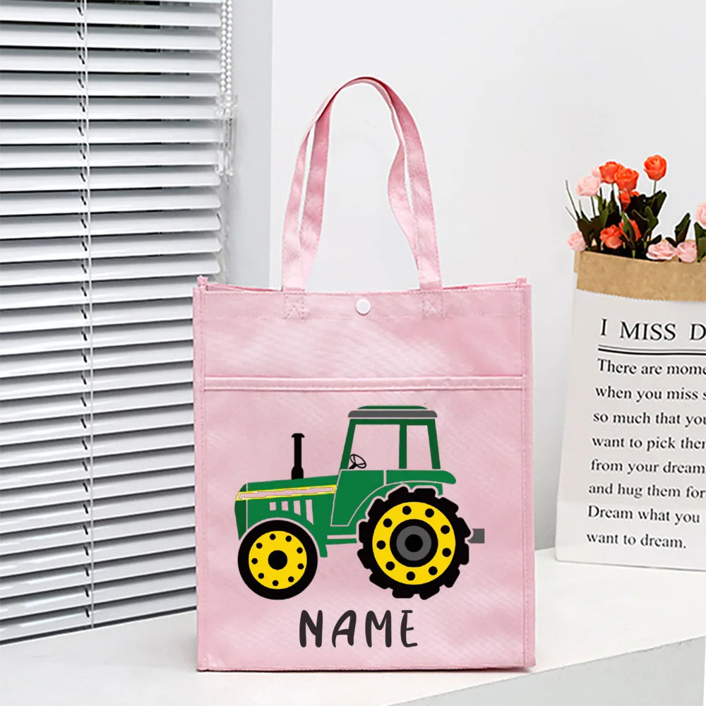 Personalized Kids Library Tote Bag Homeschool Fire Truck with Name Reading Book Bags Children School Bag Birthday Gift for Child