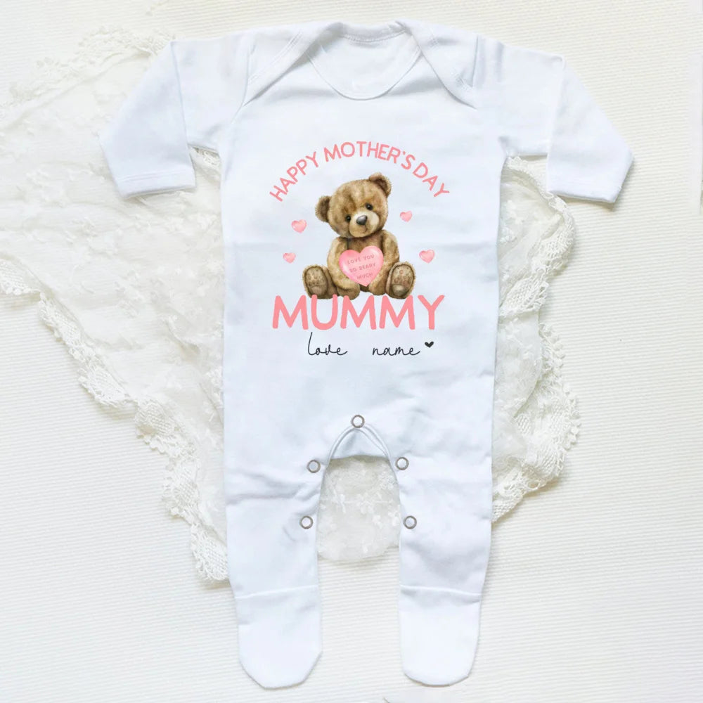 Personalised Mother's Day Baby Sleepsuit Mother's Day Outfits I Love My Mummy Newborn Babygrow New Mum Gifts