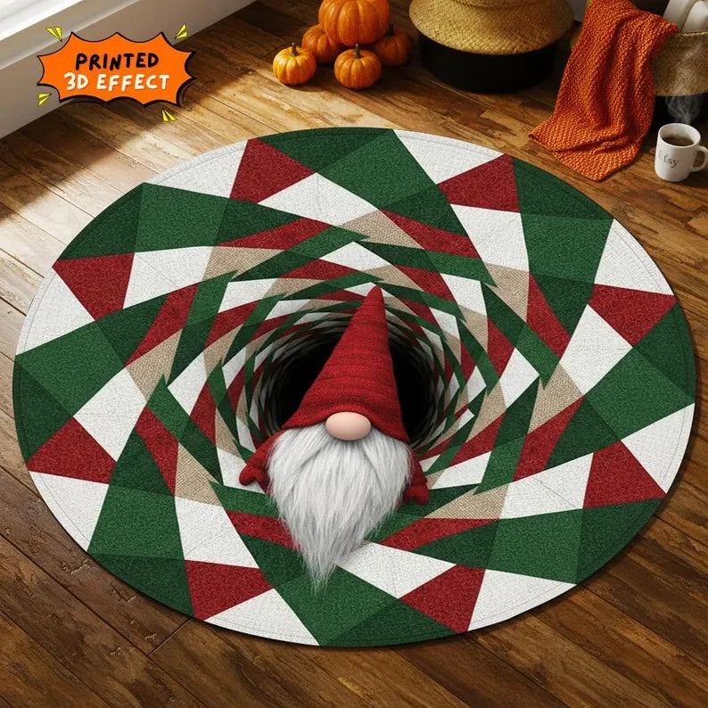 Christmas Presents Optical Round Rug 3D Round Holiday Fireplace Area Gift Box Tunnel Carpet Xmas Floor Decor Box Xmas Rug Mat