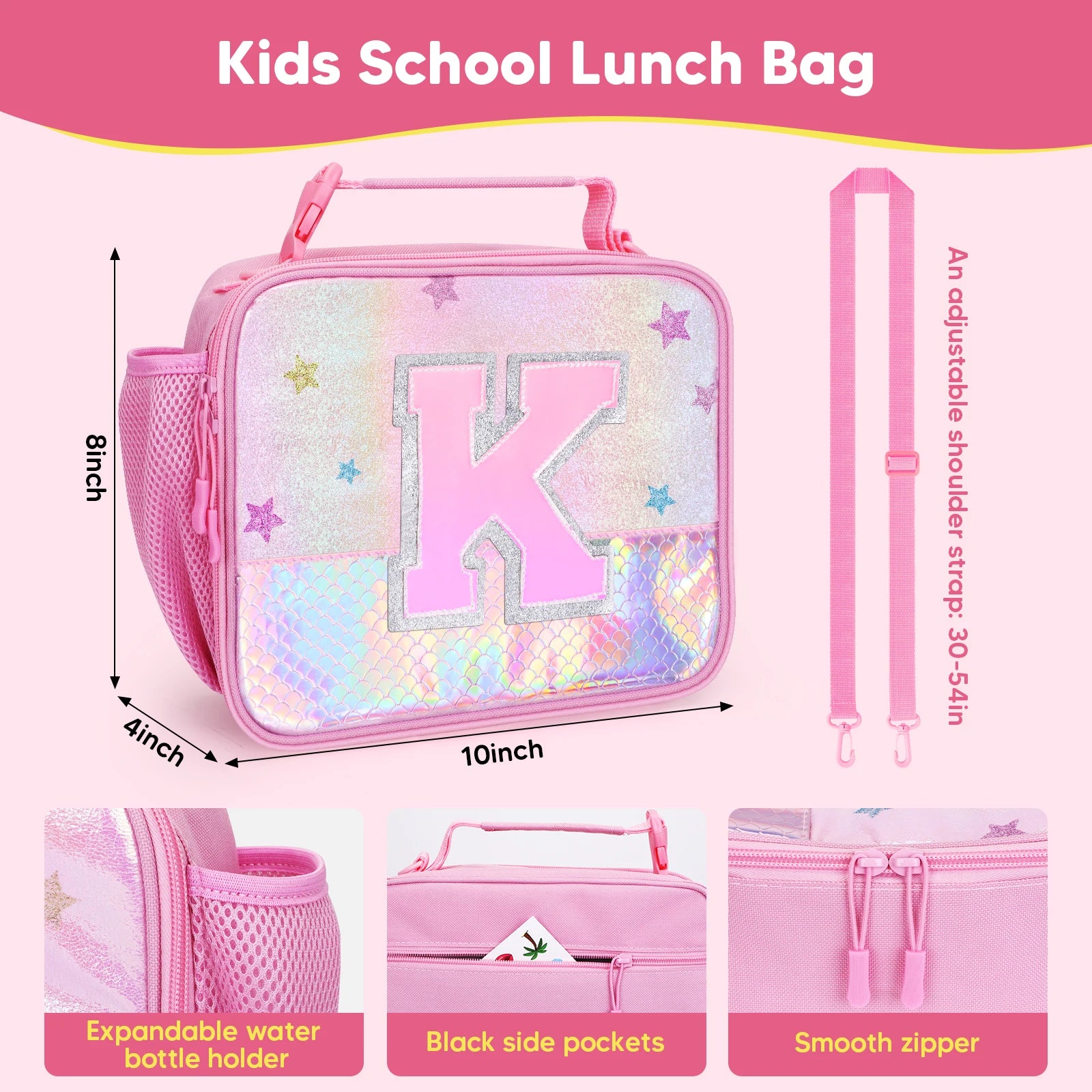 Mermaid Lunch Bag For Children's School Thermal Insulation Bag Adjustable Shoulder Strap Cute Cartoon Bento Bag Kids Lunch Bag