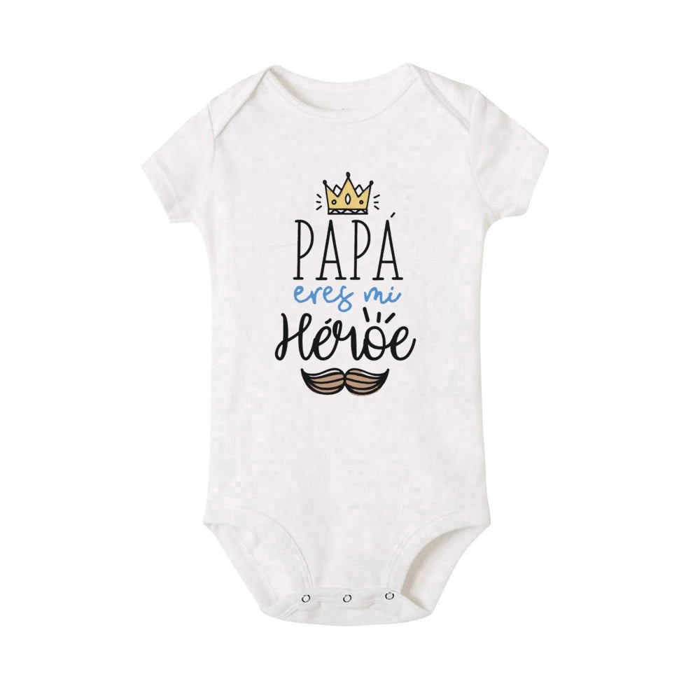Papa Is My Hero / Spanish Printed - Baby Bodysuit Short Sleeve