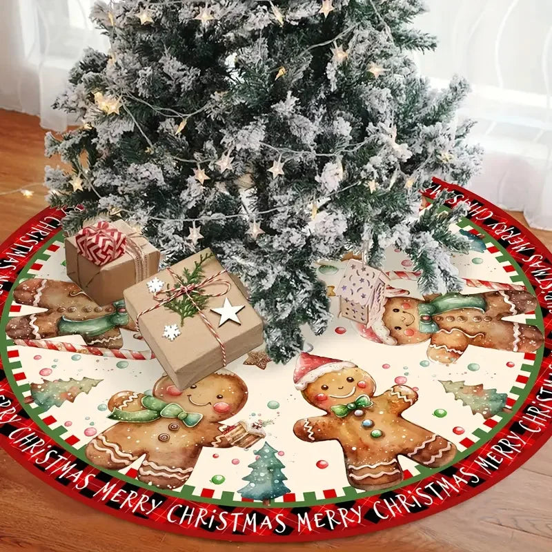 VIKAMA Christmas-Themed Tree Skirt With Gingerbread Man Pattern For Christmas Party Decorations And Indoor Floor Decorations.