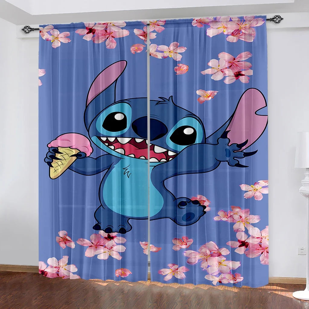 Cartoon Stitch Disney Curtains Polyester Kids Bedroom Decorations Shade Curtains Kitchen Living Room Home 2pcs Multiple Sizes