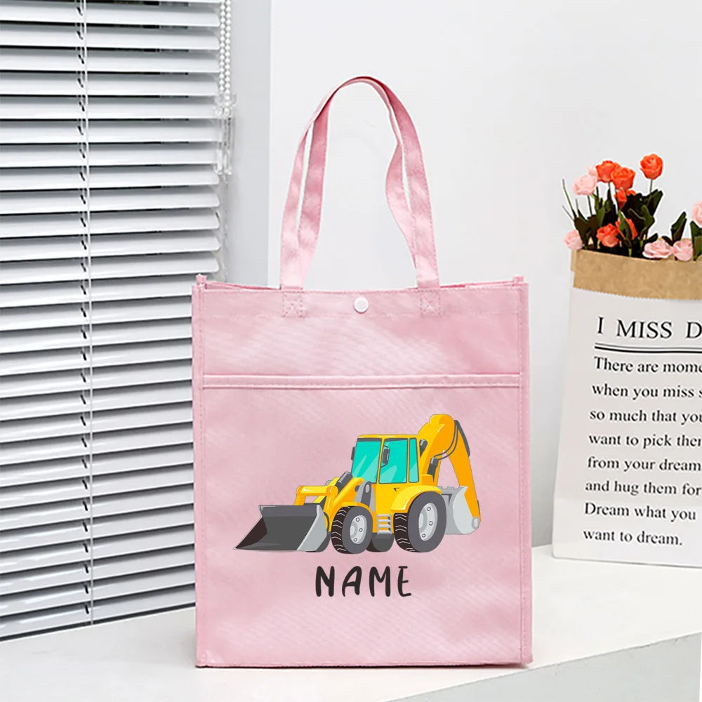 Personalized Kids Library Tote Bag Homeschool Fire Truck with Name Reading Book Bags Children School Bag Birthday Gift for Child