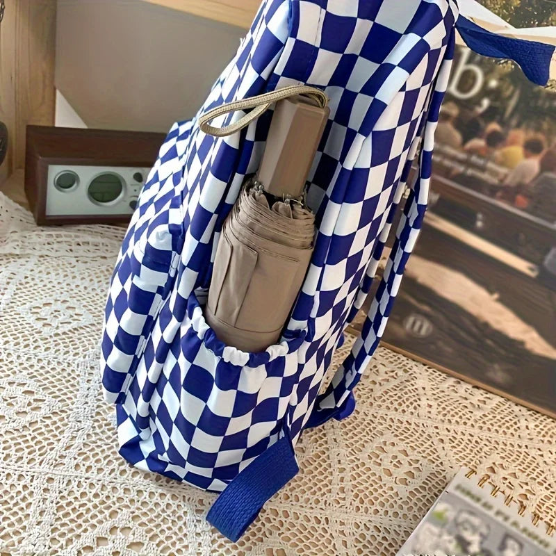 Leisure Backpack Korean Version Checkered Contrasting Color Design, Daily Same Class Backpack, Casual Simple Middle and High Sch