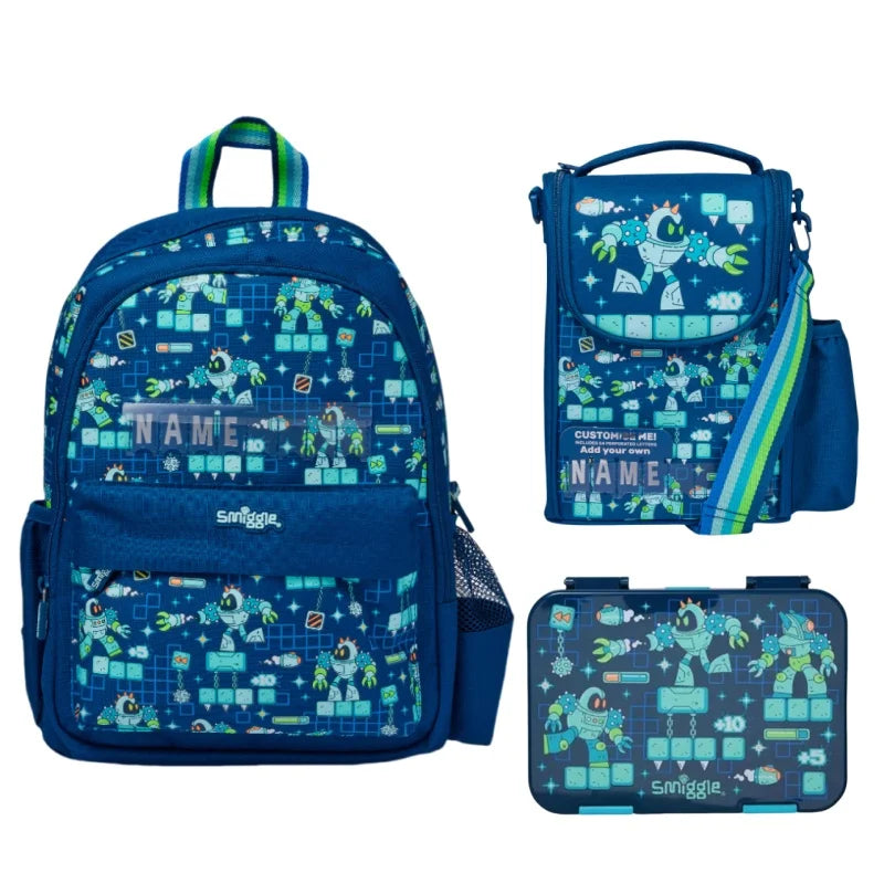 Smiggle Medium-Sized Backpack For Elementary School Students, Cartoon School Bag For Boys, Lunch Box Wallet, Student Supplies