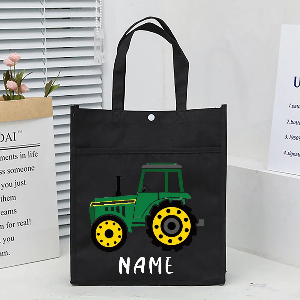 Personalized Kids Library Tote Bag Homeschool Fire Truck with Name Reading Book Bags Children School Bag Birthday Gift for Child