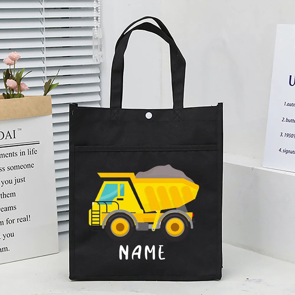 Personalized Kids Library Tote Bag Homeschool Fire Truck with Name Reading Book Bags Children School Bag Birthday Gift for Child