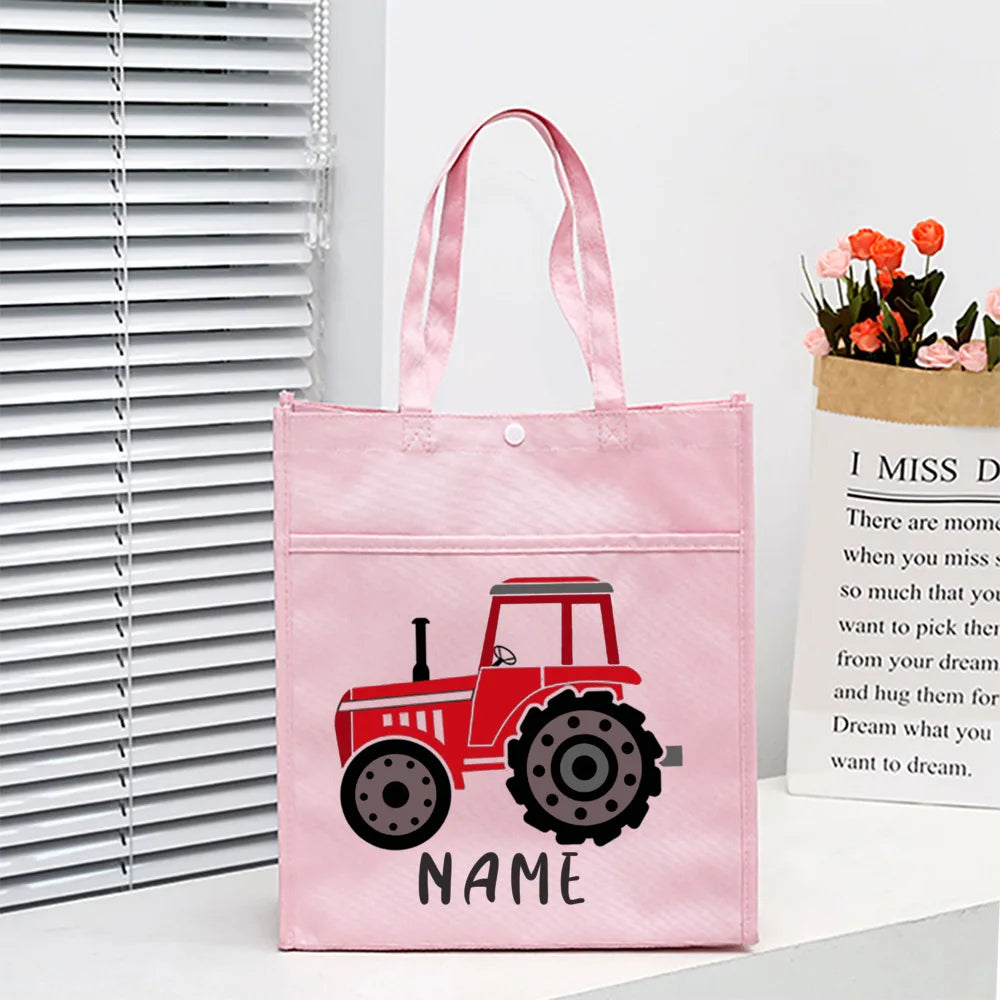 Personalized Kids Library Tote Bag Homeschool Fire Truck with Name Reading Book Bags Children School Bag Birthday Gift for Child
