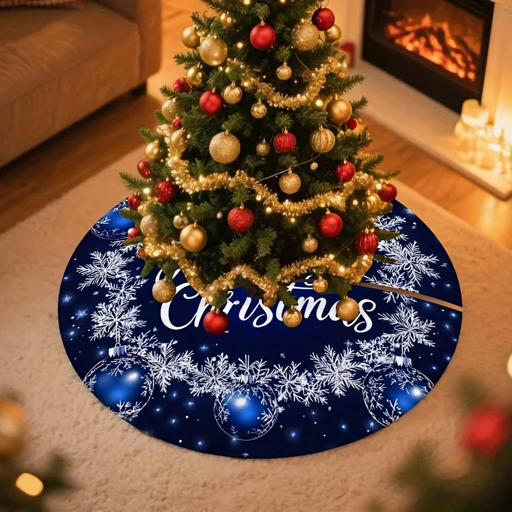 VIKAMA Christmas Tree Dress Deep Blue Snowflake Ball Printed Christmas Tree Dress Cushion Festive Home Decoration