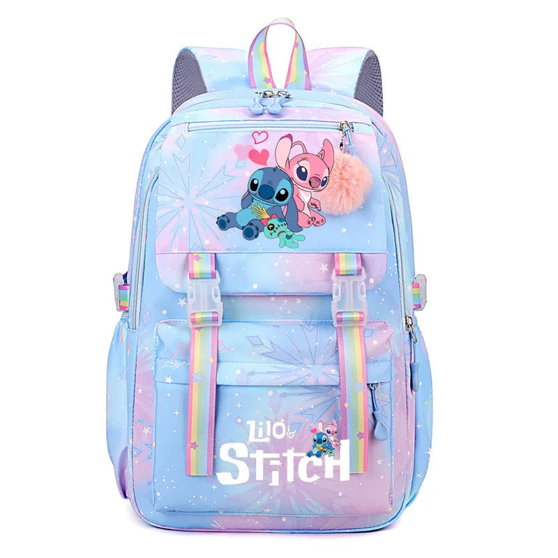 Stitch Large Capacity Backpack, Casual Nylon Cute Daypack, Cartoon Anime Schoolbag, Girl Casual Travel Commute Knapsack