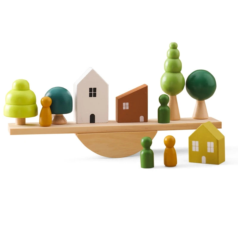 Montessori Sensory Toys  Stacking Toys For Baby Forest Houses Replica Wooden Forest Blocks  Early Childhood Education Game Gift