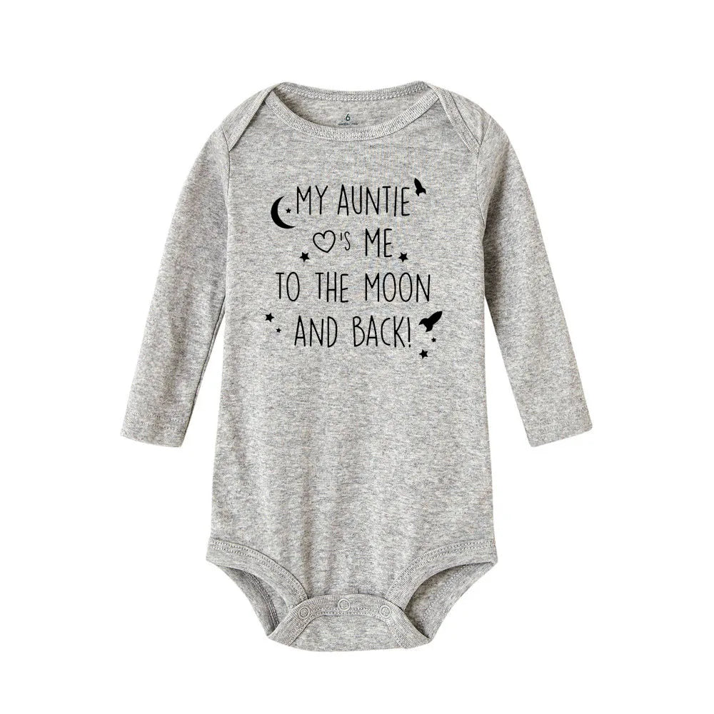 Baby Bodysuit 'My Auntie Take Me To The Moon and Back' Print Long Sleeve