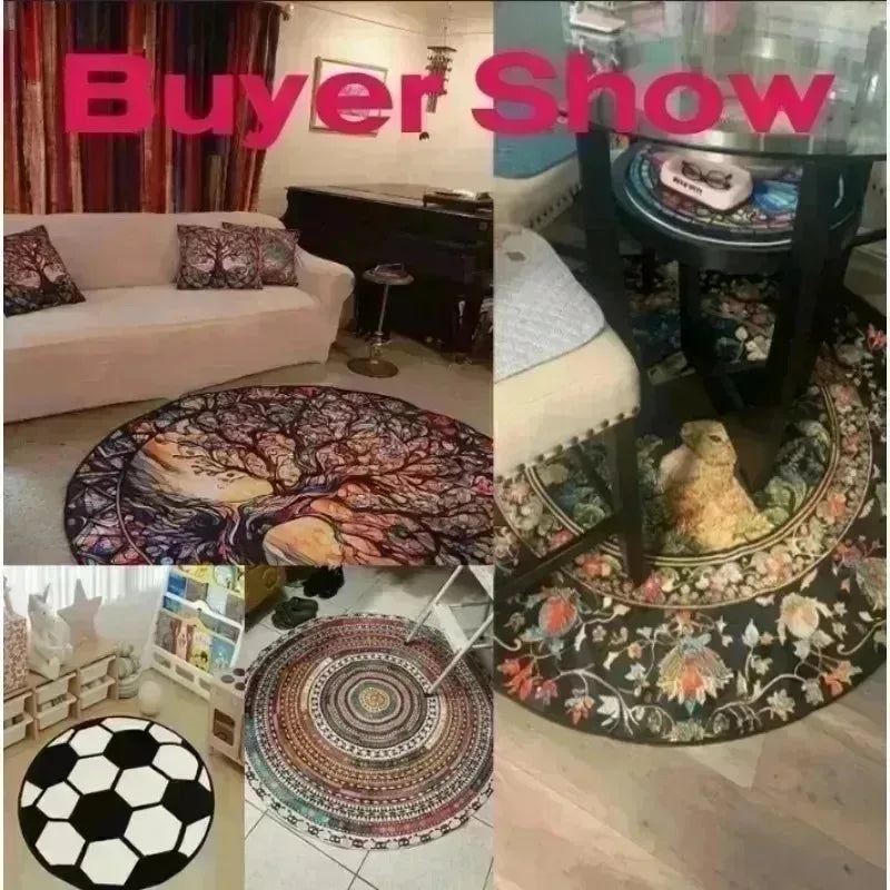 Christmas Presents Optical Round Rug 3D Round Holiday Fireplace Area Gift Box Tunnel Carpet Xmas Floor Decor Box Xmas Rug Mat
