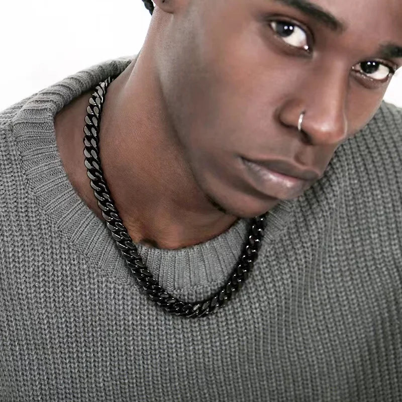 Stainless Steel 3,5,7mm Curb Cuban Necklaces For Men Women Black Gold Color Link Chain Chokers Solid Metal Jewelry