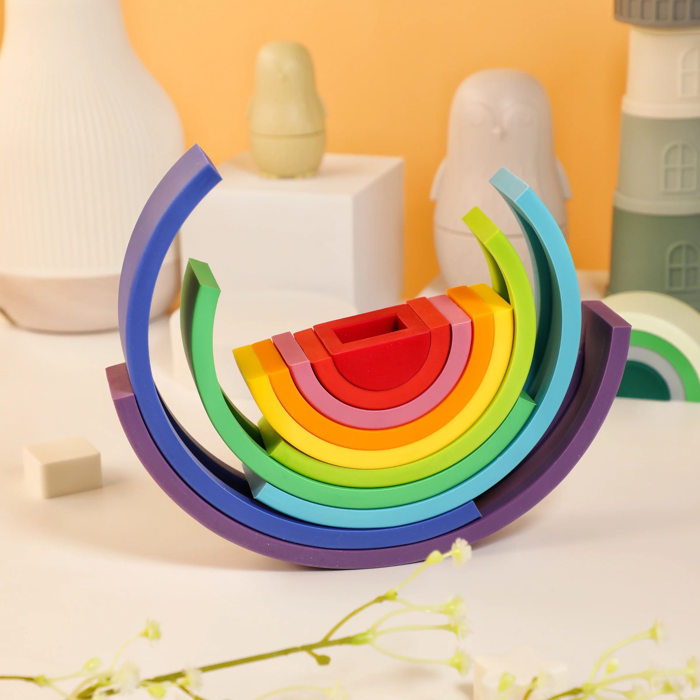 1 Set Baby Rainbow Colors Silicone Stacking Montessori Creative Toys - BPA Free Food Grade Silicone Early Education Kids Gifts