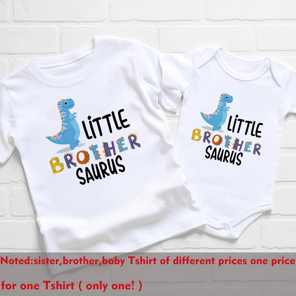 Big Sister Little Brother Dinosaur Print Family Matching Clothes Boys Girls T-shirt Toddler Bodysuit KidsTee Short Sleeve Outfit