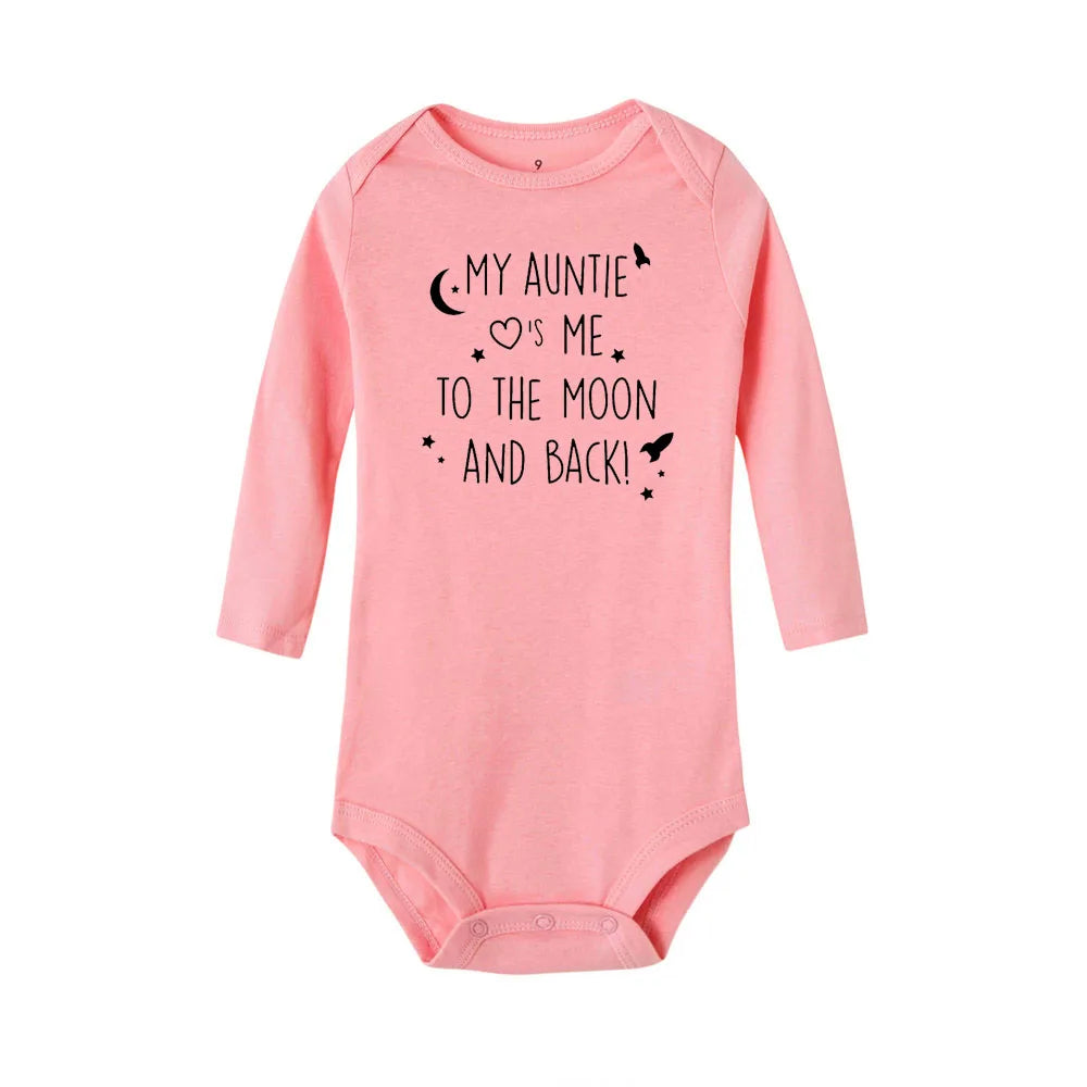 Baby Bodysuit 'My Auntie Take Me To The Moon and Back' Print Long Sleeve