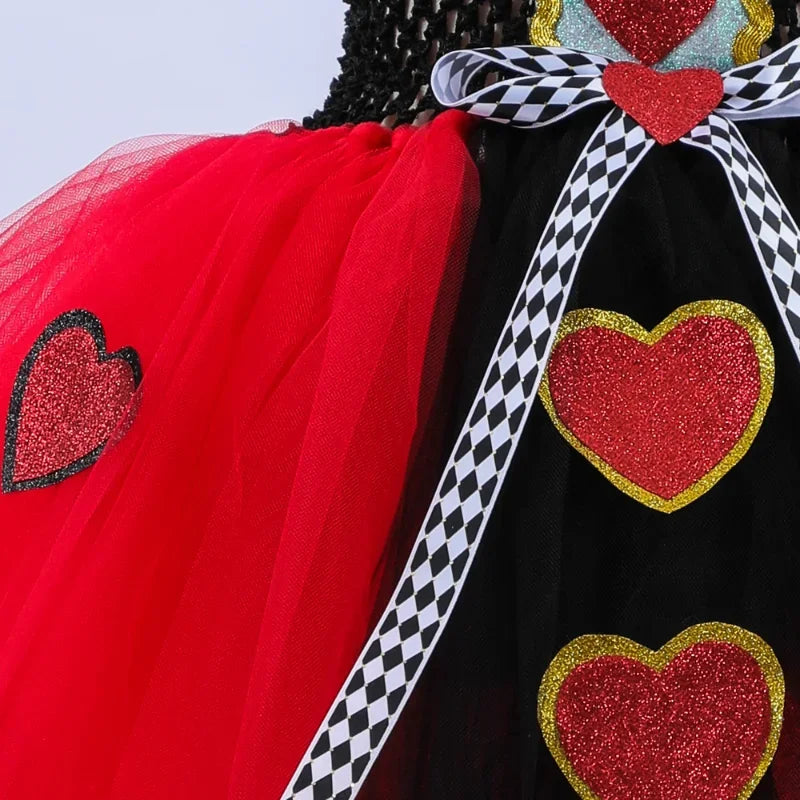 Girls Queen of Hearts Costume Kids Halloween D, Valentine's dress up Fancy Tutu Dress Red Queen Gown