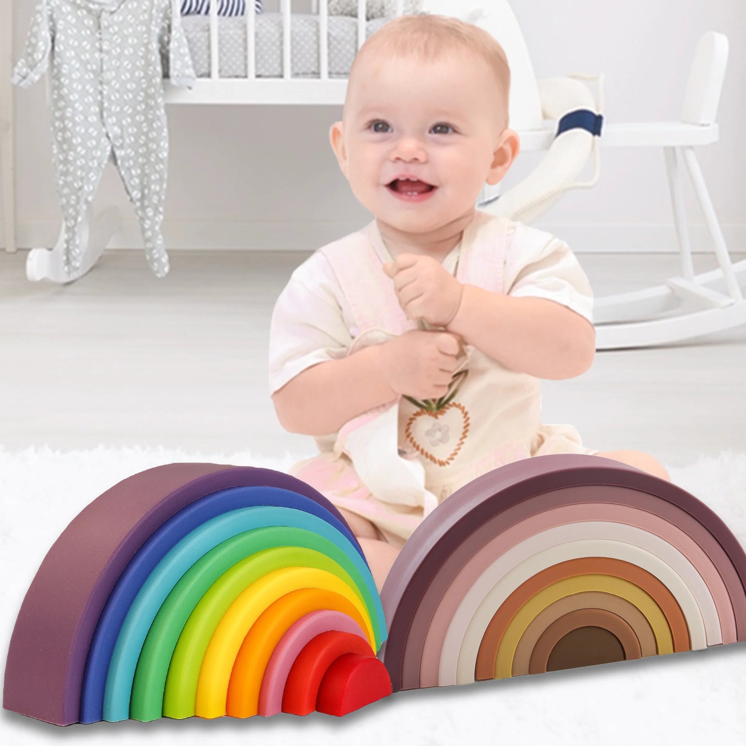 1 Set Baby Rainbow Colors Silicone Stacking Montessori Creative Toys - BPA Free Food Grade Silicone Early Education Kids Gifts
