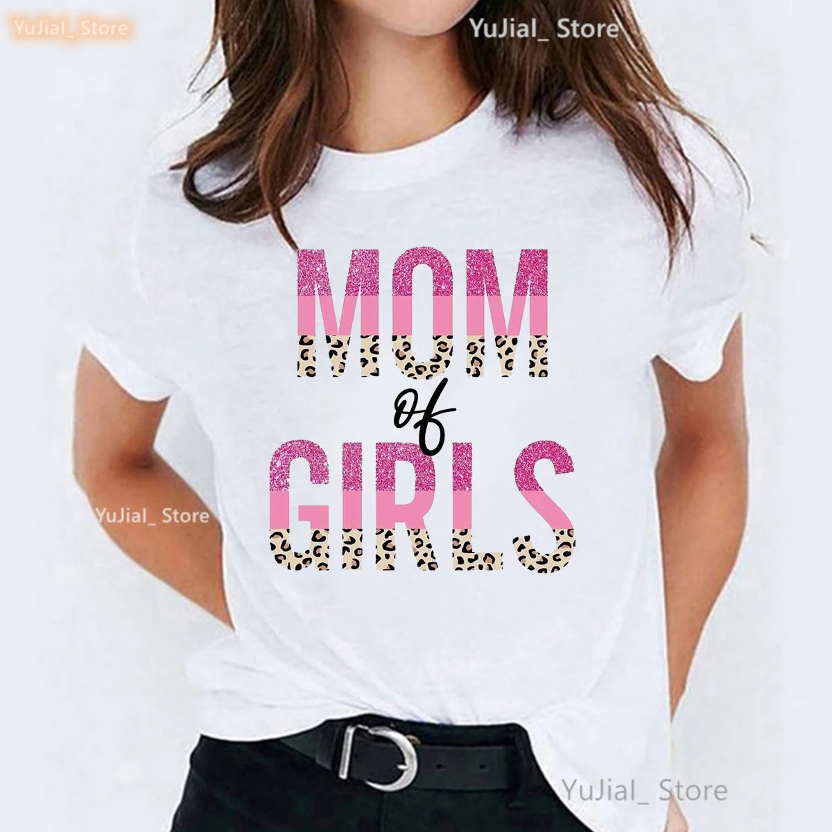 Mother'S Day Gift Mom Of Boy/Girls T Shirt Femme Leopard Blessed Mom Graphic Printed Tshirt Women Summer White T-Shirt Female
