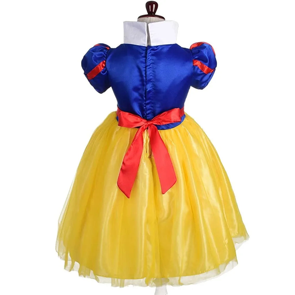 Snow White Princess Dress Kids Girl Costume With Cape Headwear Halloween Carnival - Birthday Party Cosplay Children Clothes