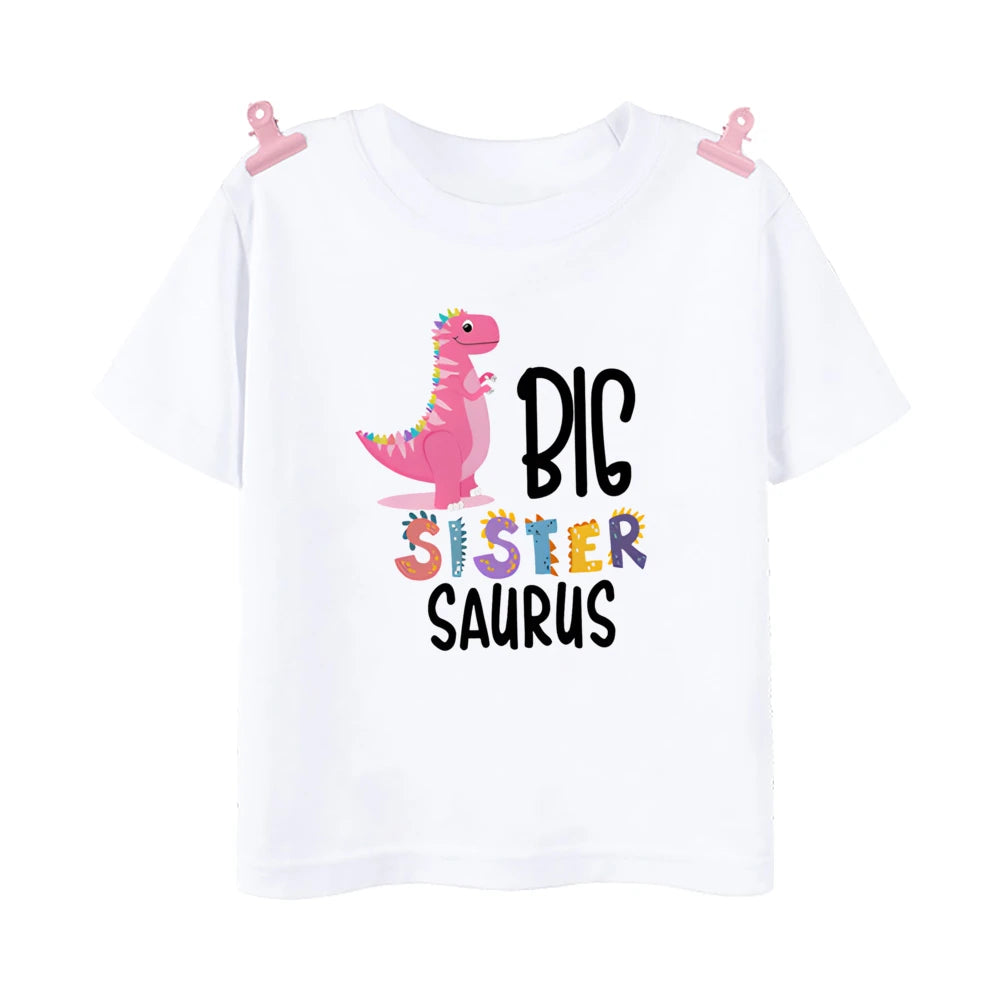 Big Sister Little Brother Dinosaur Print Family Matching Clothes Boys Girls T-shirt Toddler Bodysuit KidsTee Short Sleeve Outfit