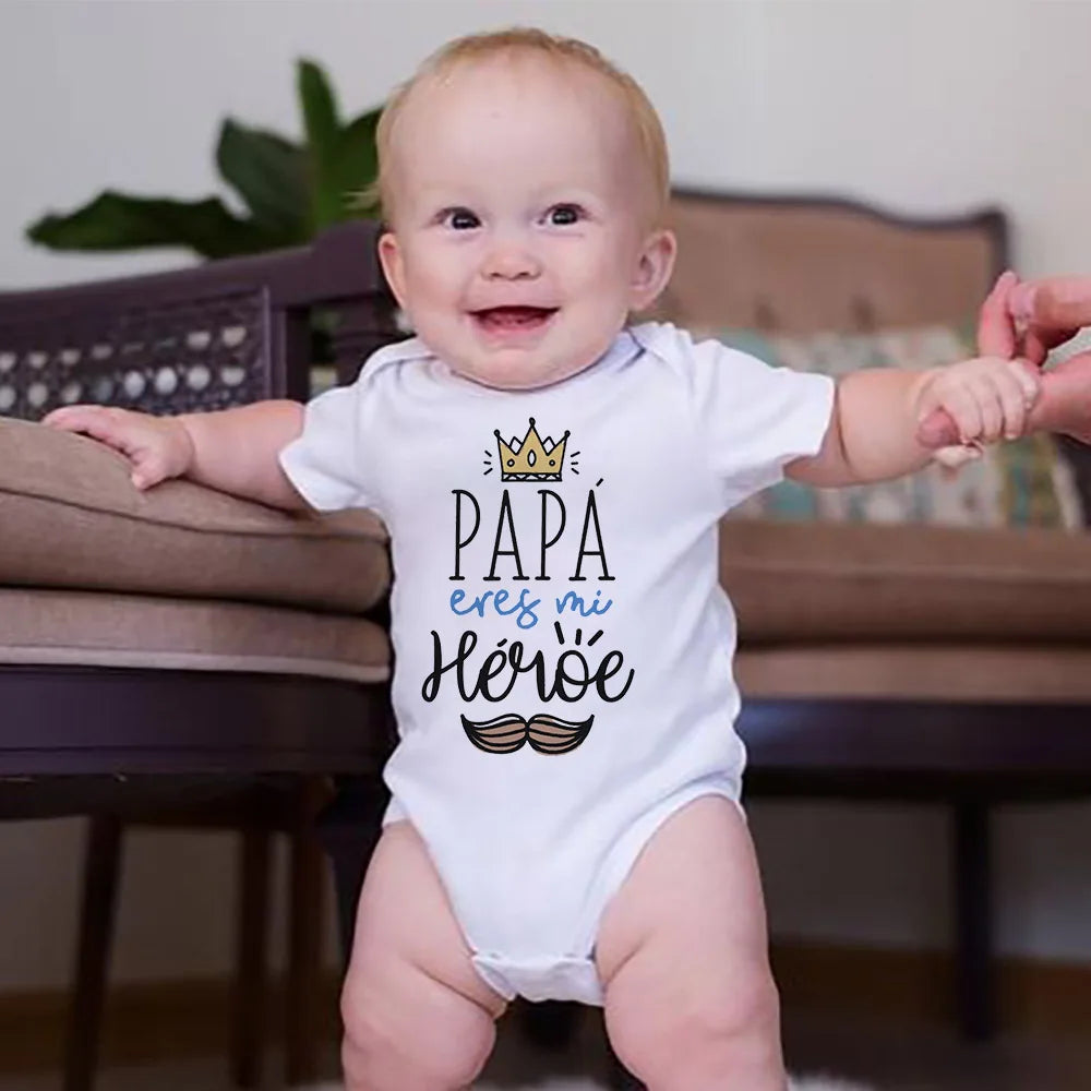 Papa Is My Hero / Spanish Printed - Baby Bodysuit Short Sleeve