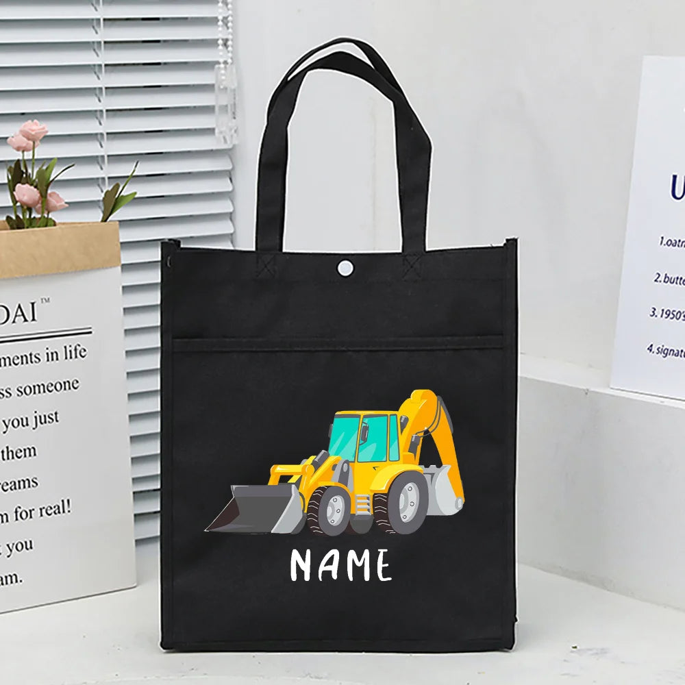 Personalized Kids Library Tote Bag Homeschool Fire Truck with Name Reading Book Bags Children School Bag Birthday Gift for Child