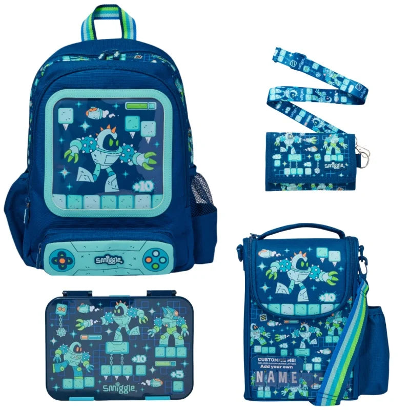 Smiggle Medium-Sized Backpack For Elementary School Students, Cartoon School Bag For Boys, Lunch Box Wallet, Student Supplies