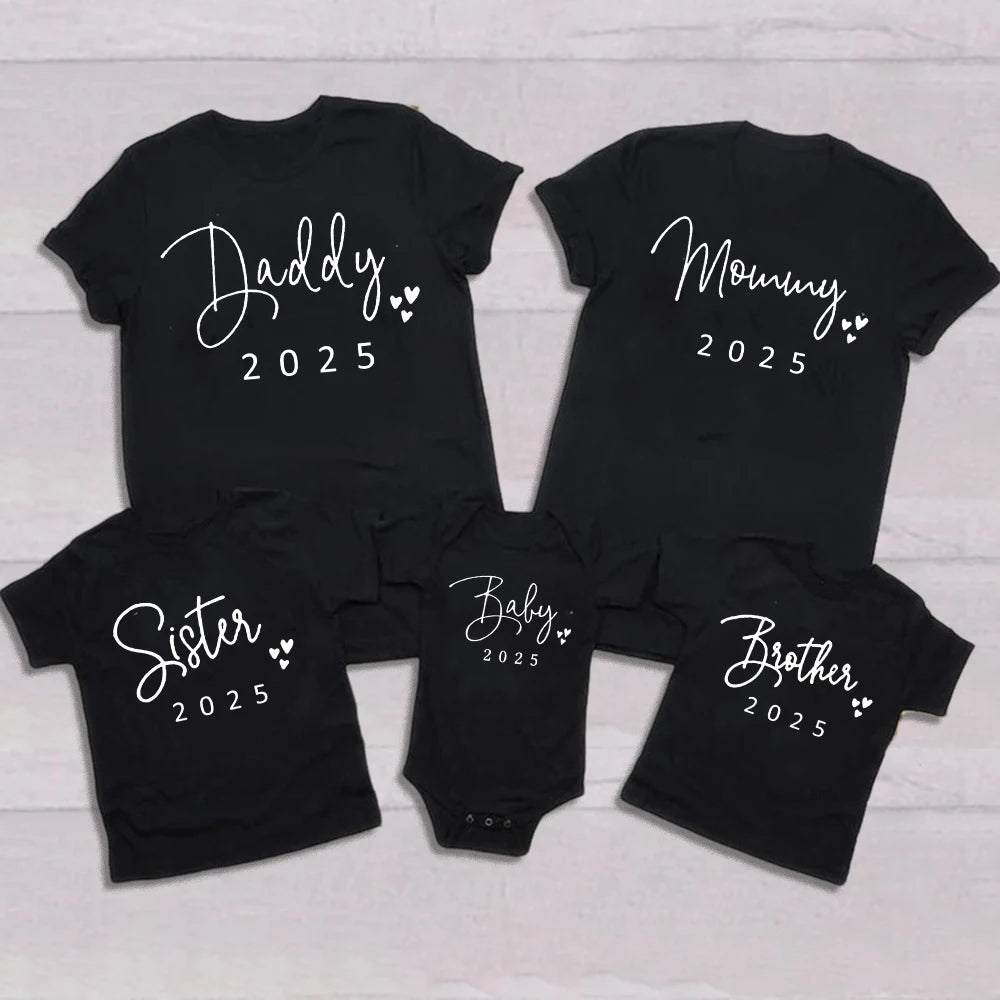 Daddy/Mommy/Sister/Brother/Baby 2025 - Print Family Matching Shirt Short Sleeve Clothes Family Outfit Summer Matching Set T-shirt