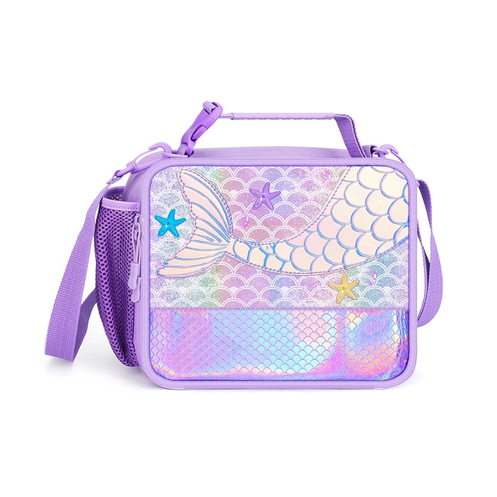 Mermaid Lunch Bag For Children's School Thermal Insulation Bag Adjustable Shoulder Strap Cute Cartoon Bento Bag Kids Lunch Bag