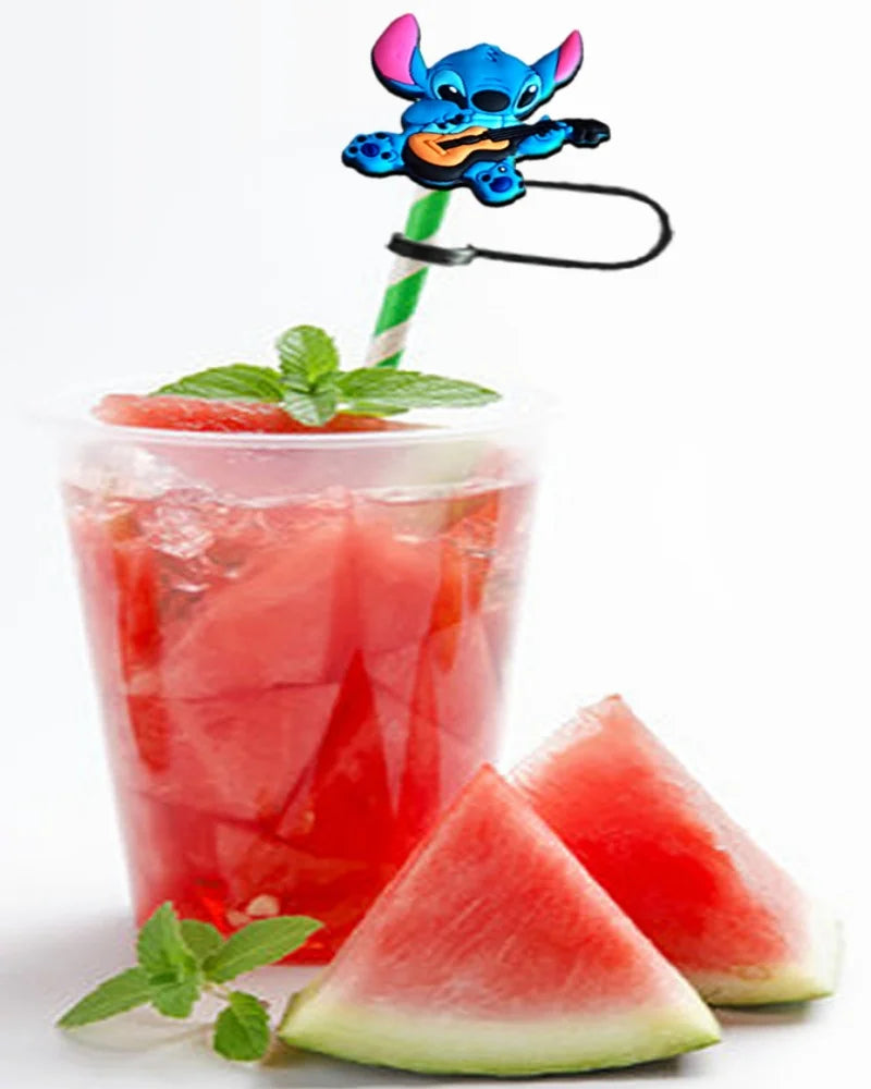 1-8Pcs Disney Stitch Straw Cover Cap Cartoon Drink Straw Plug Reusable Dustproof Splash Proof Drinking Cup Straw Cap Gift