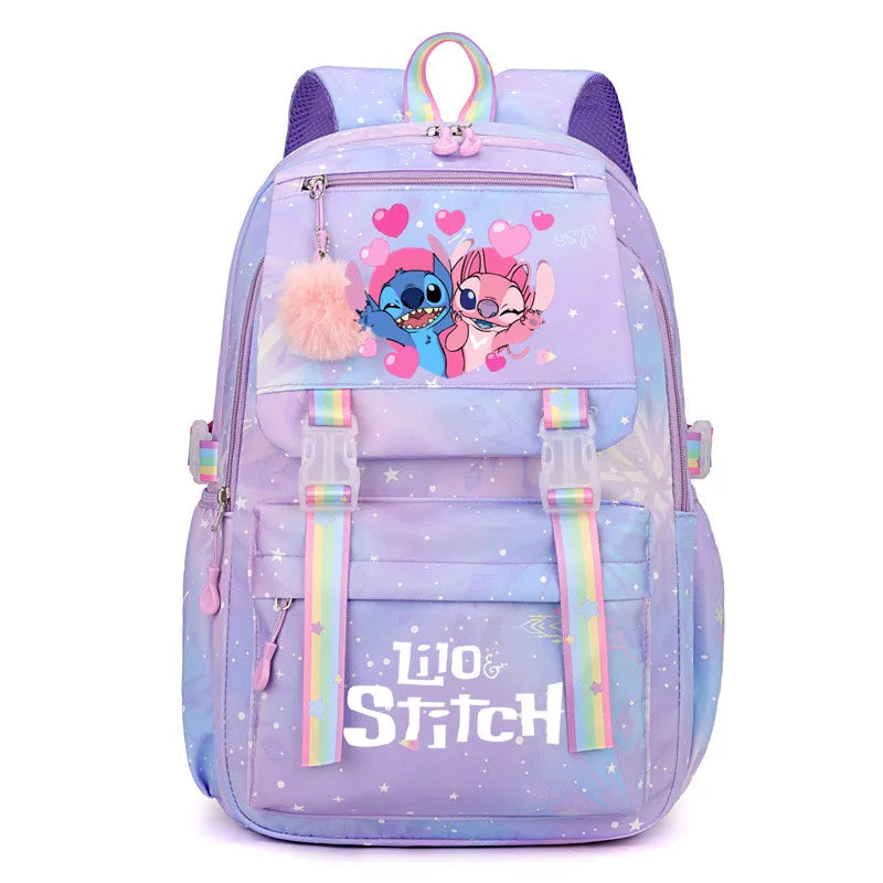 Stitch Large Capacity Backpack, Casual Nylon Cute Daypack, Cartoon Anime Schoolbag, Girl Casual Travel Commute Knapsack