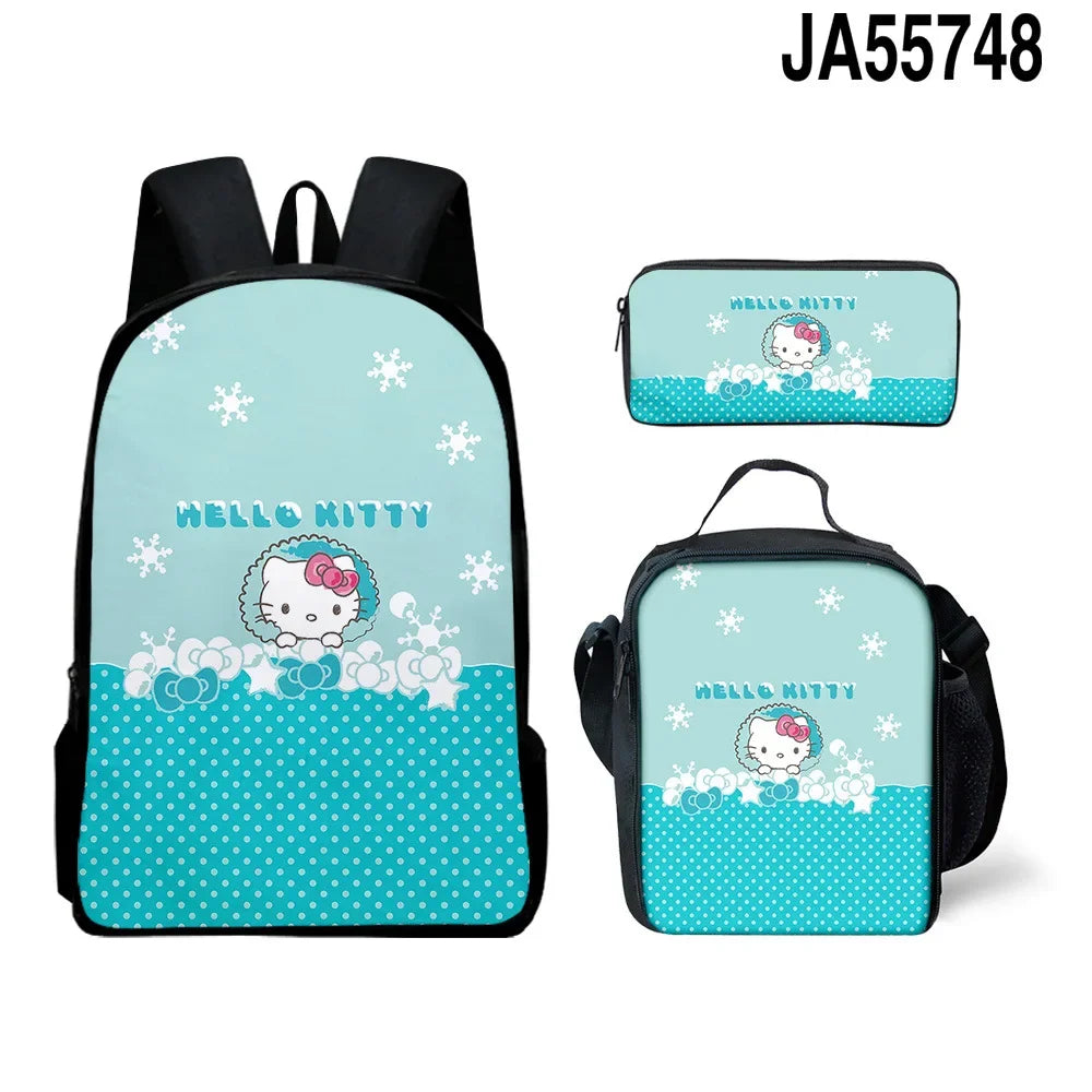 3D HelloKitty Cute Hello Kitty Backpack Lunch Bag Pencil Bag Student School Bag Kawaii Cartoon School Bag Mochila