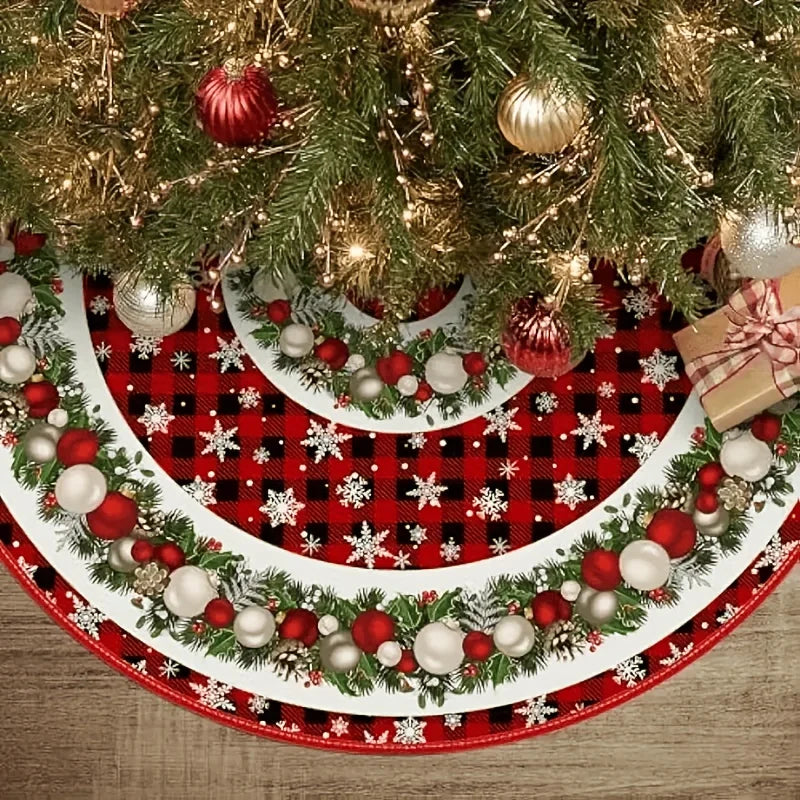 VIKAMA Christmas Tree Skirt Christmas Ambiance Divine Red And Black Checkered Snowflake Christmas Tree Skirt Cushion