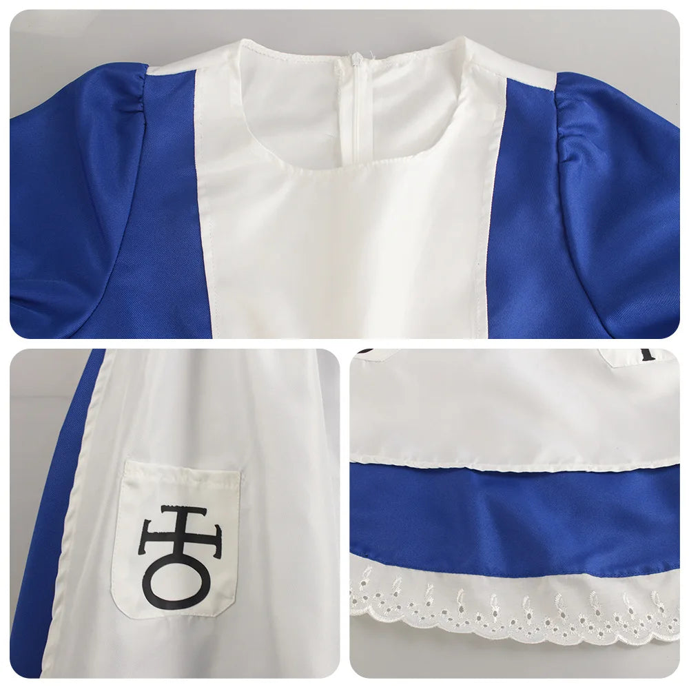 (NO Stain) Alice Madness Returns Cosplay Halloween Costume And Maid Apron Dress and Socks Women Anime Girl Women Carnival Party Dress Up