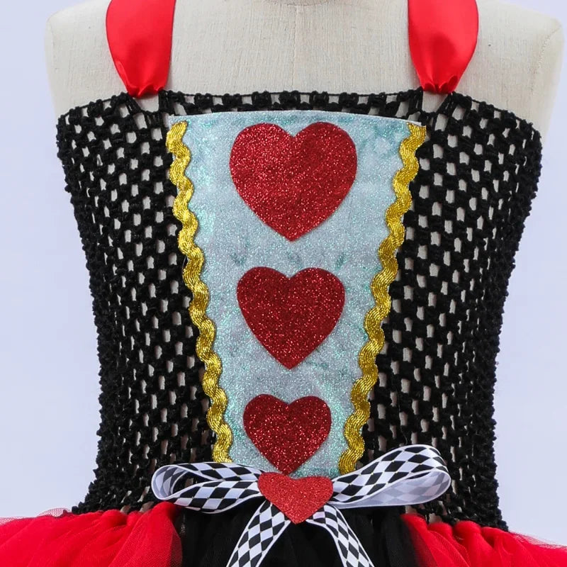 Girls Queen of Hearts Costume Kids Halloween D, Valentine's dress up Fancy Tutu Dress Red Queen Gown