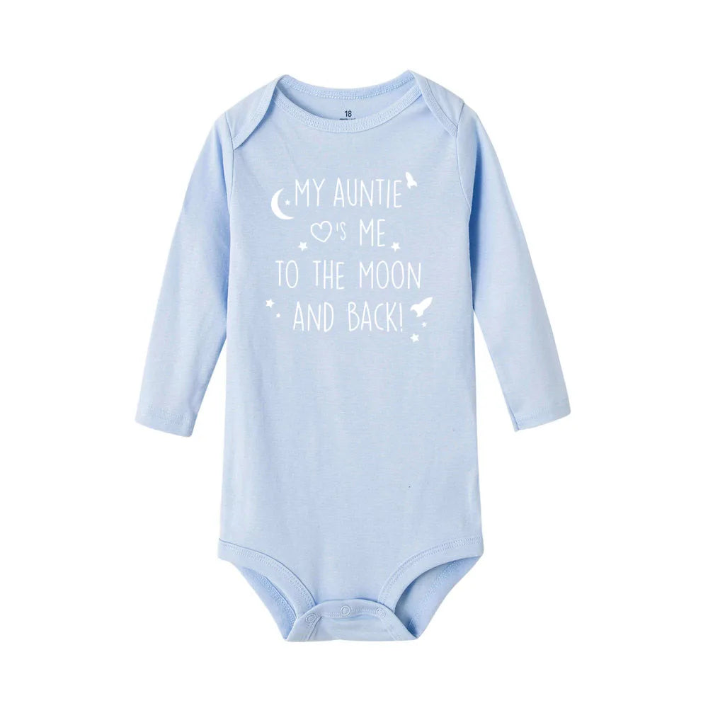 Baby Bodysuit 'My Auntie Take Me To The Moon and Back' Print Long Sleeve