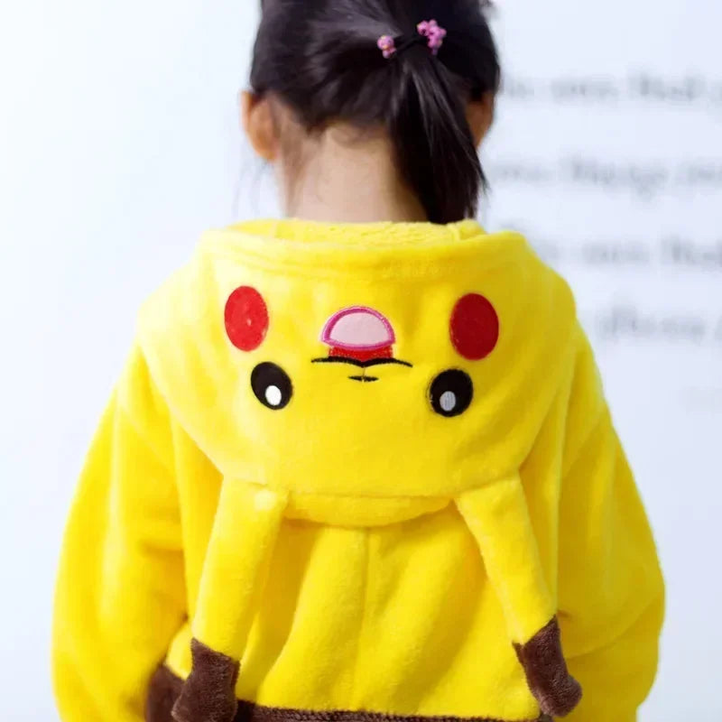 Pokémon Pikachu Warm Flannel Home wear Kids Autumn & Winter Soft Cosplay Animal Hoodie Pajamas Parent-Child Sleepwear Gift