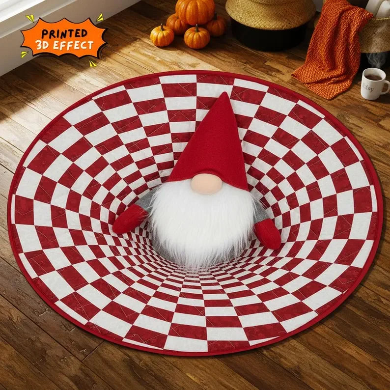 Christmas Presents Optical Round Rug 3D Round Holiday Fireplace Area Gift Box Tunnel Carpet Xmas Floor Decor Box Xmas Rug Mat