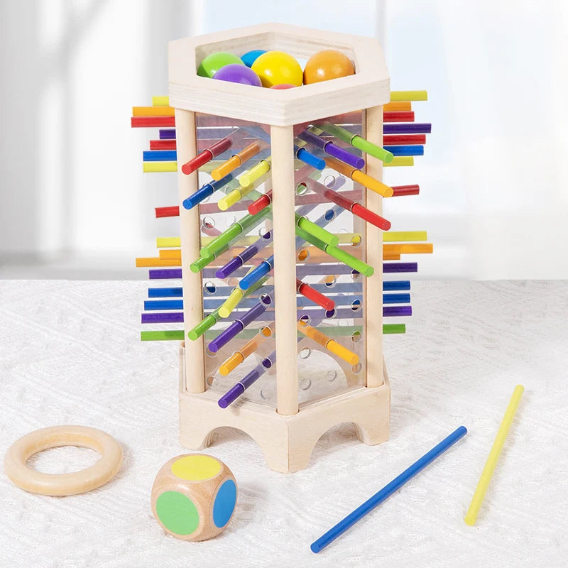 Montessori Toys 3 in 1 Wooden Stick and Tower Game Arithmetic Early Education Thinking Training Parent-child Interactive Toy