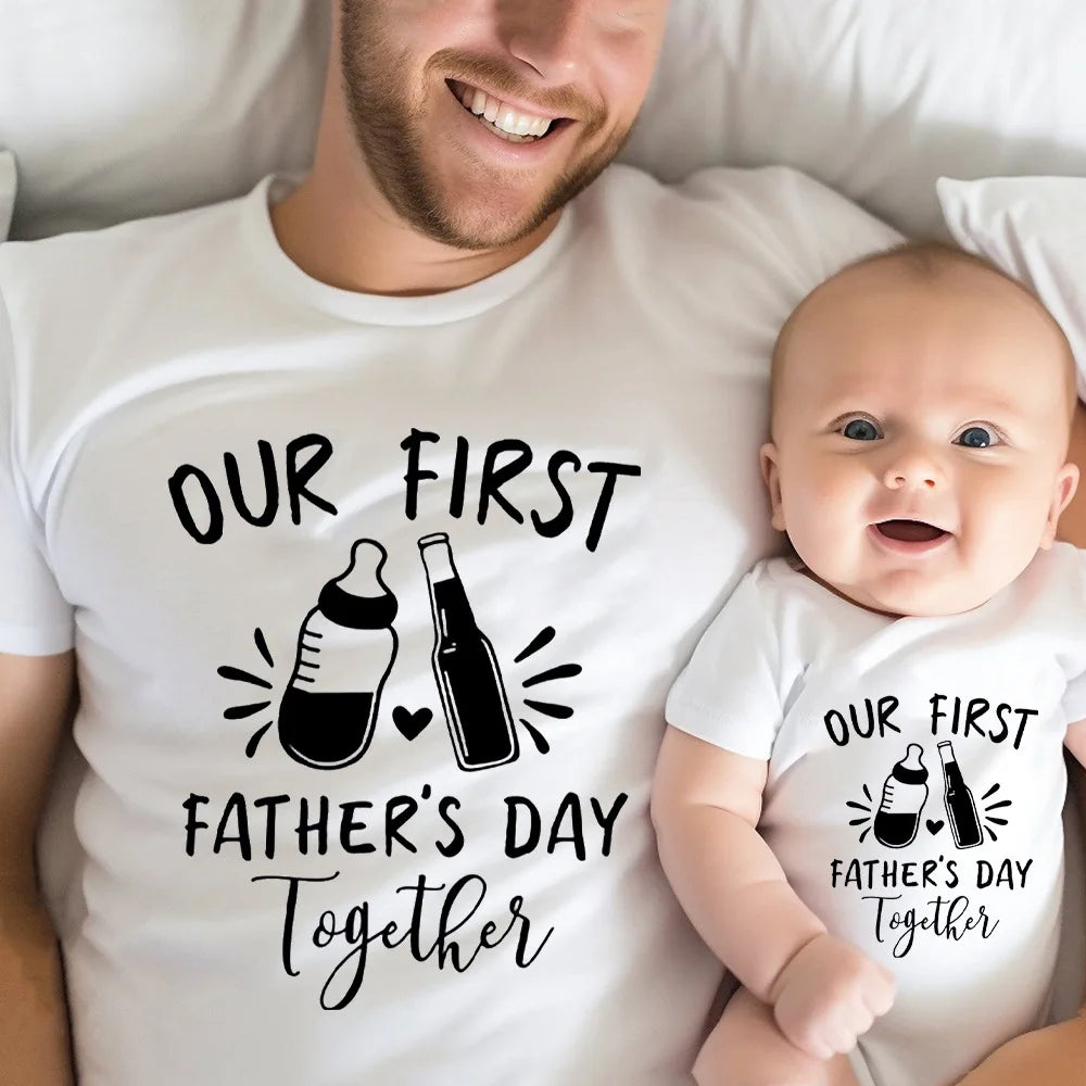 Infant's Our First Father's Day Together Outfit -  Letter Print Family Matching Set