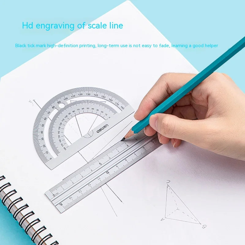 Deli Student Stationery Set,Triangle Ruler,Straight Ruler,Grid Ruler,Angle Measuring Tool,Aluminum Alloy Material（4Pcs/Set）
