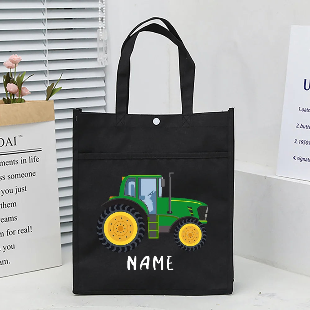 Personalized Kids Library Tote Bag Homeschool Fire Truck with Name Reading Book Bags Children School Bag Birthday Gift for Child