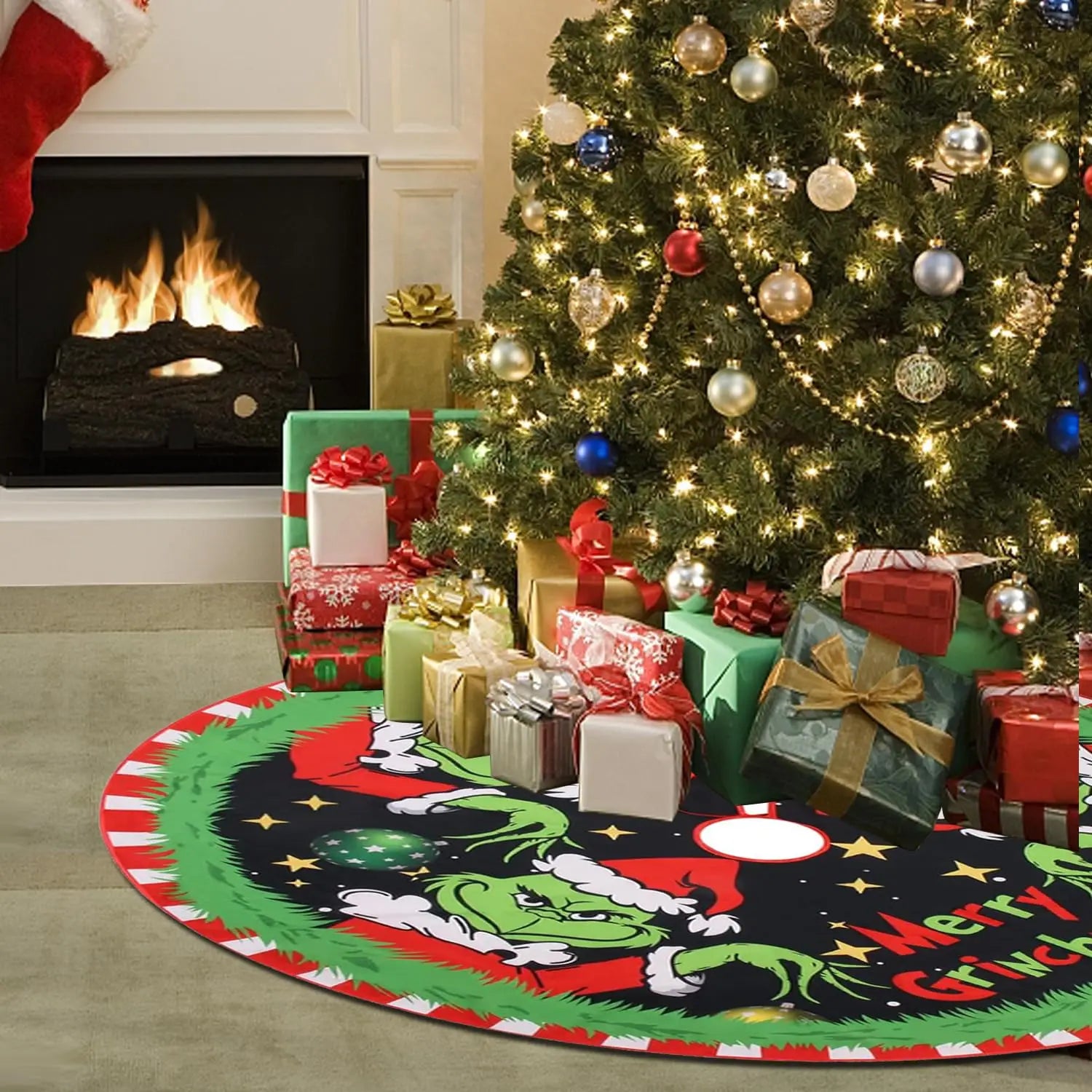 Merry Christmas Tree Skirt Collar 47 Inch, Soft and Funny Farmhouse Holiday Decor Xmas Party Holiday Decoration