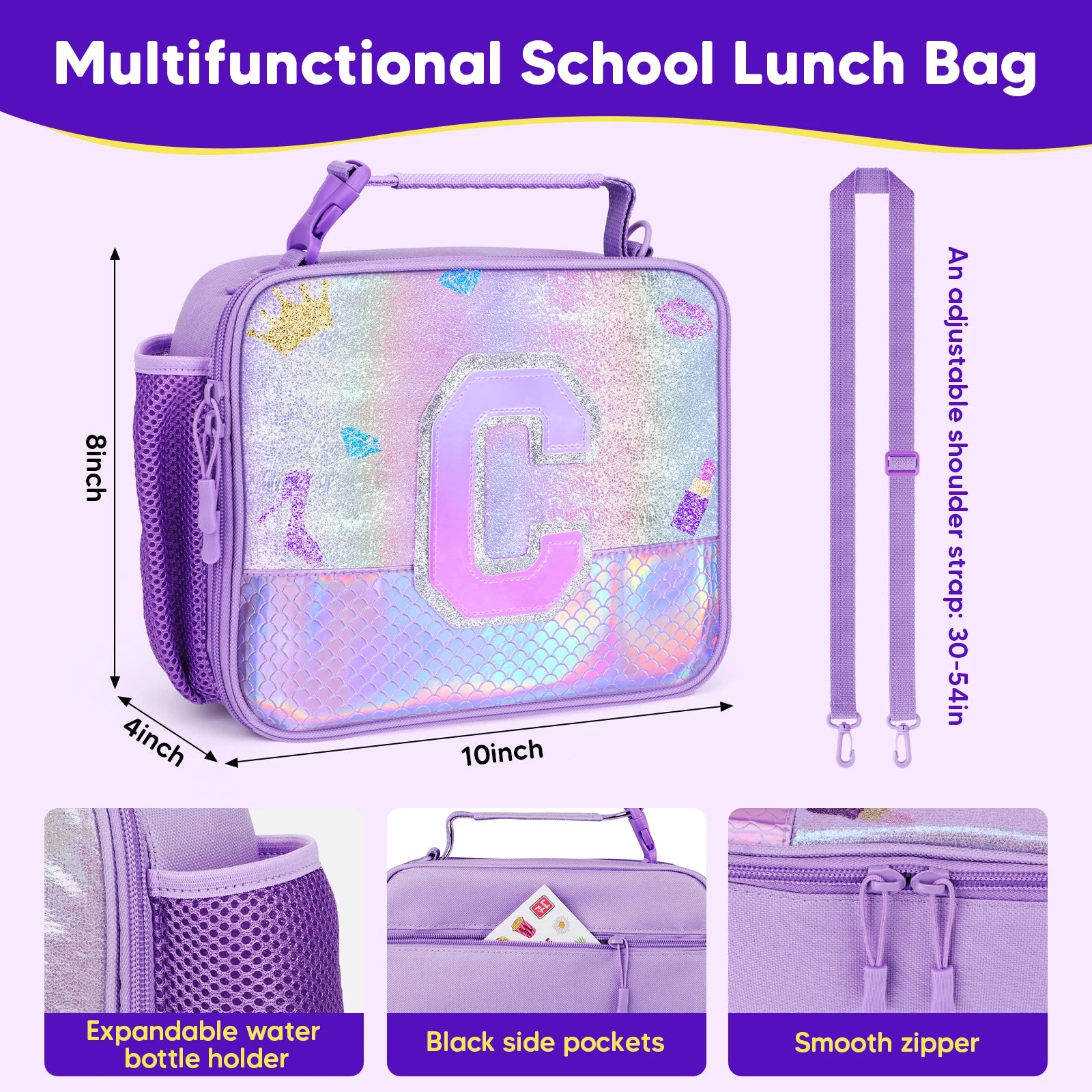 Mermaid Lunch Bag For Children's School Thermal Insulation Bag Adjustable Shoulder Strap Cute Cartoon Bento Bag Kids Lunch Bag