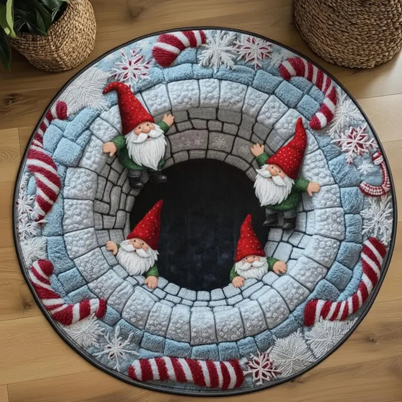 Christmas Presents Optical Round Rug 3D Round Holiday Fireplace Area Gift Box Tunnel Carpet Xmas Floor Decor Box Xmas Rug Mat